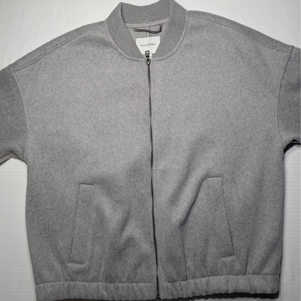 Banana Republic Women L Knit Melton Bomber Jacket Light Grey Full Zip